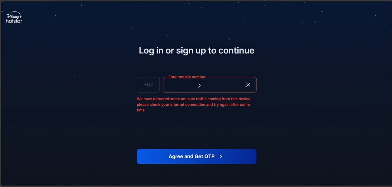 Disney+ Hotstar error Cara Mengatasi Error “We have detected some unusual traffic coming from this device, please check your internet connection and try again after some time” di Disney+ Hotstar